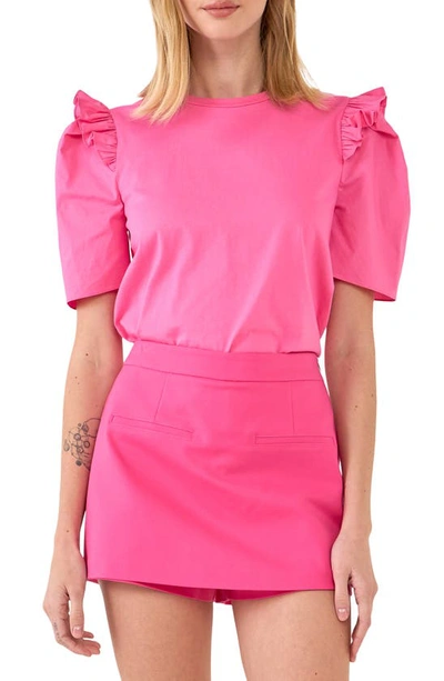 English Factory Mini Ruffle Puff Sleeve T-shirt In Hot Pink