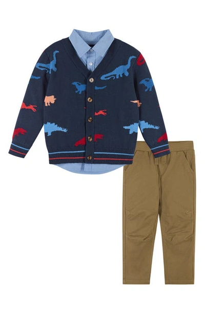 Andy & Evan Kids' Little Boy's & Boy's 3-piece Dinosaur Cardigan Sweater Set In Navy