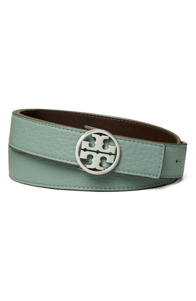 Tory Burch Miller Reversible Leather Belt In Arctic