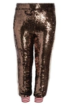 Palm Angels Stripe Detailed Sequined Track Pants In Grey Butter