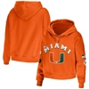 WEAR BY ERIN ANDREWS WEAR BY ERIN ANDREWS ORANGE MIAMI HURRICANES MIXED MEDIA CROPPED PULLOVER HOODIE