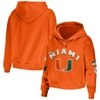 Wear By Erin Andrews Orange Miami Hurricanes Mixed Media Cropped Pullover Hoodie In Orange