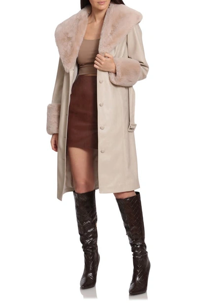 Avec Les Filles Faux Fur-trimmed Faux Leather Coat In Beige