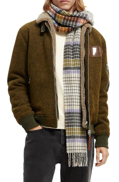 Scotch Soda Faux Shearling Lined Mélange Wool Blend Aviator