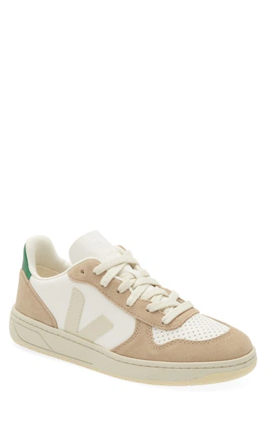 Veja V-10 Panelled Lace-up Sneakers In Extra White Sahara Emeraude