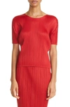 Issey Miyake Pleated Top In Red
