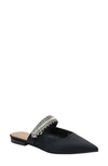 Lisa Vicky Move Crystal Embellished Pointed Toe Satin Flat In Black