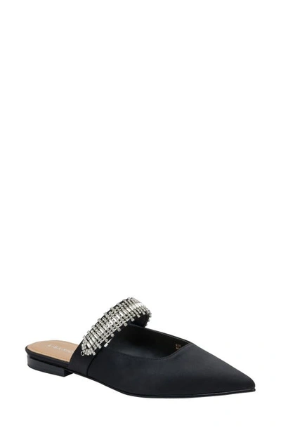 Lisa Vicky Move Crystal Embellished Pointed Toe Satin Flat In Black