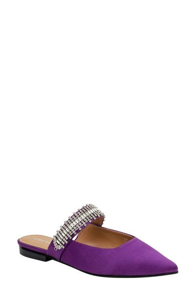 Lisa Vicky Move Crystal Embellished Pointed Toe Satin Flat In Dark Purple