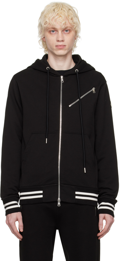 Moncler Zip Front Hooded Sweater In Black