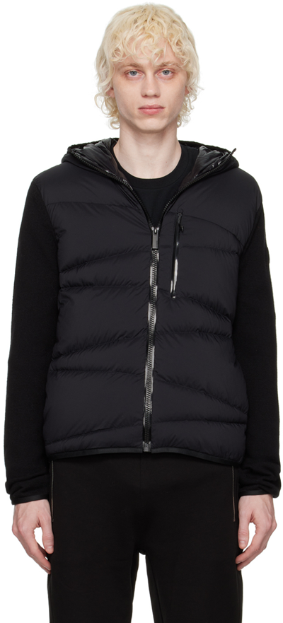 Moncler Black Paneled Down Hoodie In 999 Black