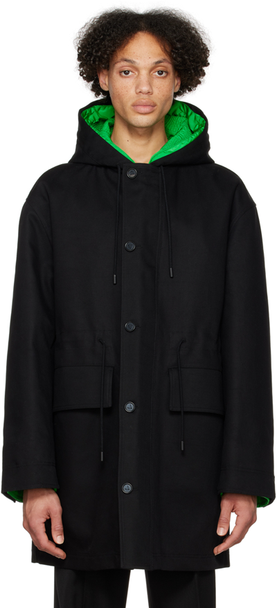 Bottega Veneta Black Hooded Coat In 1000 Black