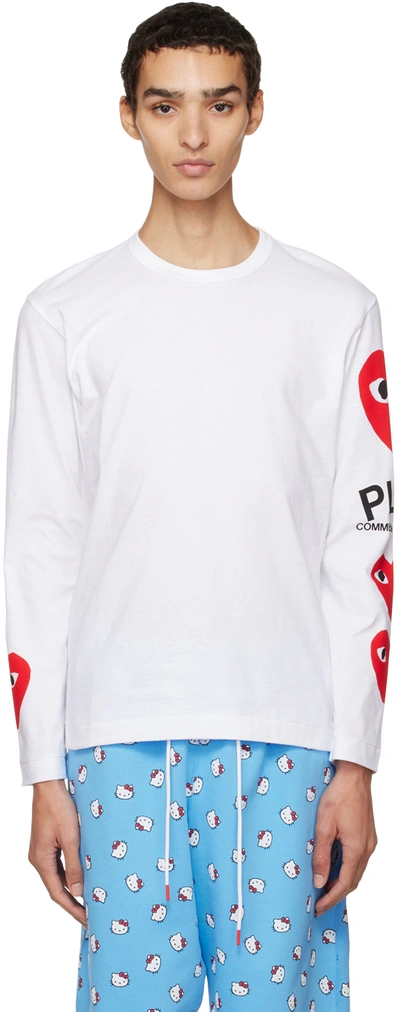 Comme Des Garçons Play White Heart Long Sleeve T-shirt In 1 White