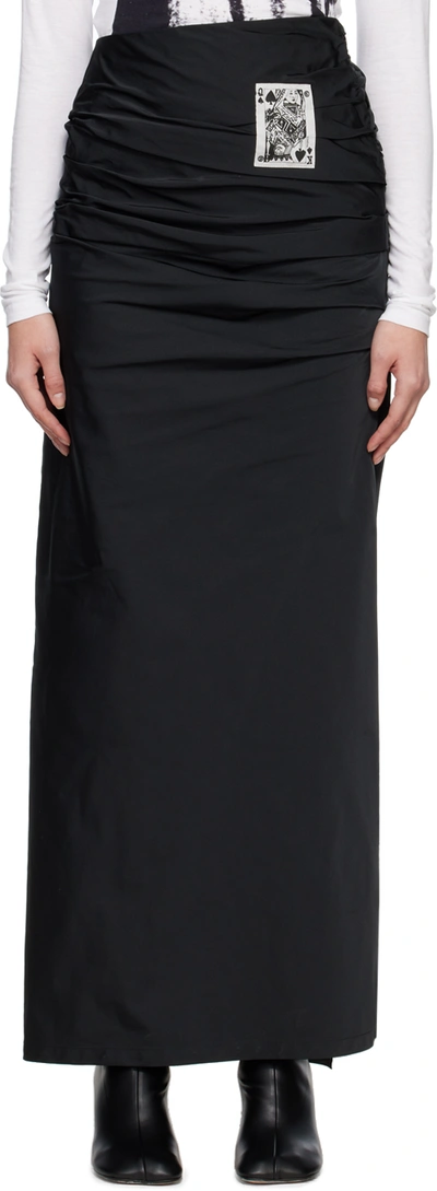 Mm6 Maison Margiela Gathered Appliquéd Shell Maxi Skirt In Black