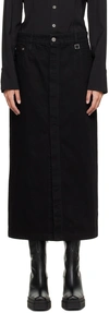 WOOYOUNGMI BLACK WASHED DENIM MIDI SKIRT