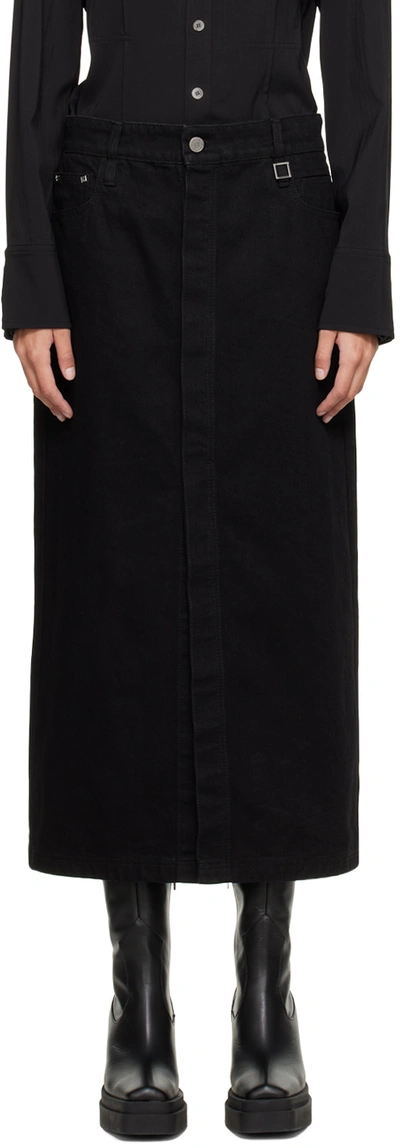 Wooyoungmi Black Washed Denim Midi Skirt In Black 990b