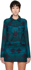 Ahluwalia Cropped Merino Wool-jacquard Jacket In Navy