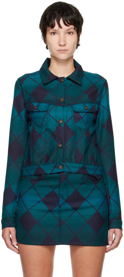 Ahluwalia Cropped Merino Wool-jacquard Jacket In Blue