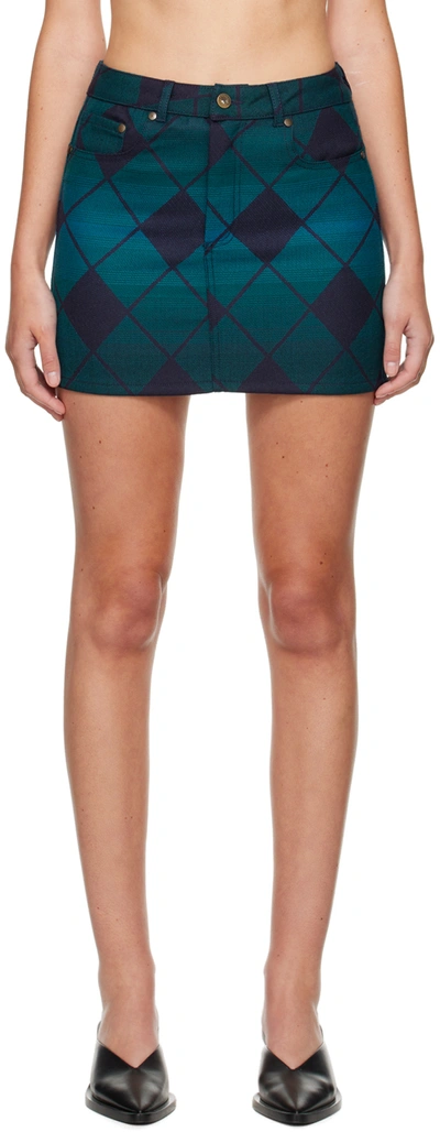 Ahluwalia Diamond-check Miniskirt In Green