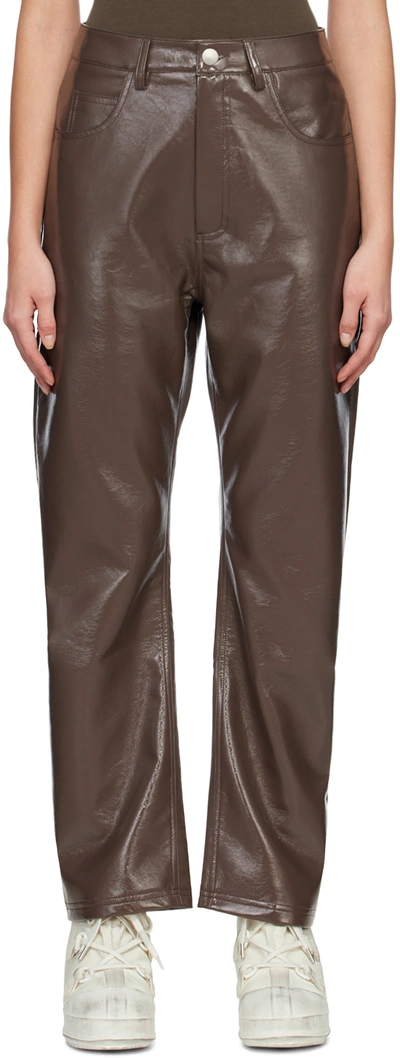 Entire Studios Brown Wet Faux-leather Trousers