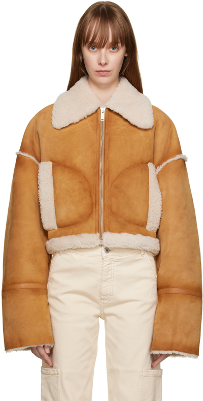 Halfboy Shearling-trim Cropped Leather Jacket In Brown