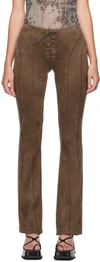 Misbhv Tie-front Faux Suede Trousers In Brown