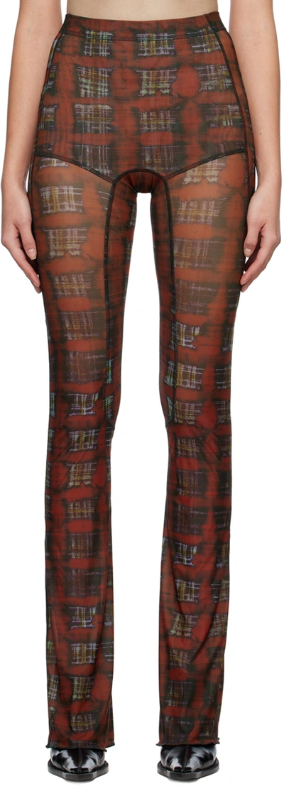 Knwls Tartan-print Semi-sheer Flared Trousers In Red