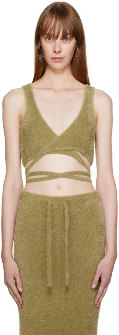 Ester Manas Green Fluffy Tank Top In Olive