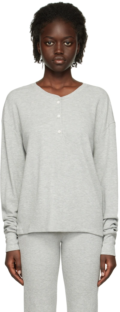 Éterne Gray Thermal Henley In Heather Grey