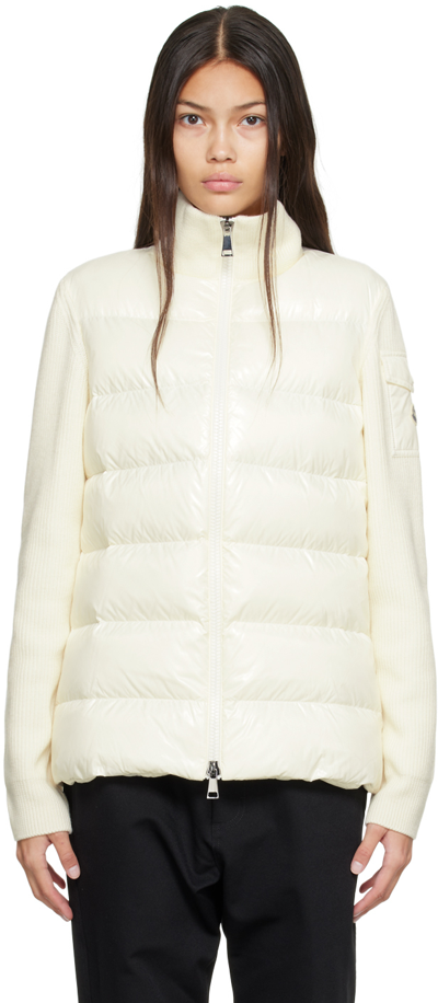 Moncler Padded Wool Blend Down Cardigan In White