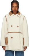 Stand Studio Double-breasted Faux-shearling Coat In 96000 Off White/tan