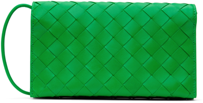 Bottega Veneta Green Wallet On Strap Bag In Grass Green