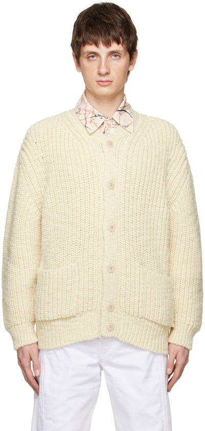 Lemaire Off-white Chunky Cardigan In Wh048 Light Cream