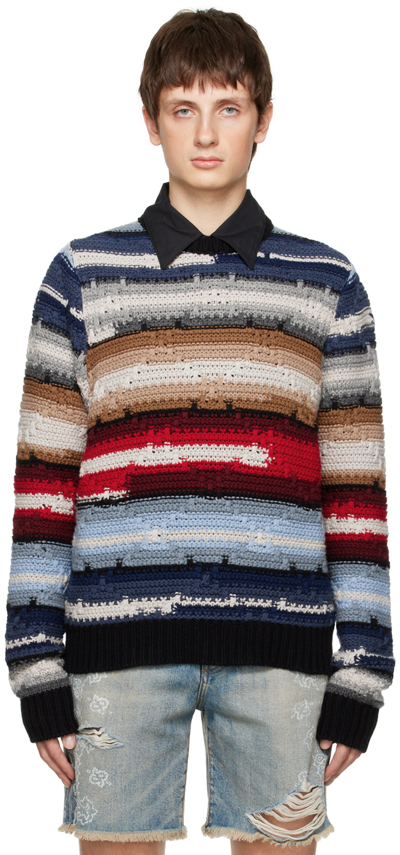 Amiri Men's Blanket Striped Cashmere Sweater In Blue