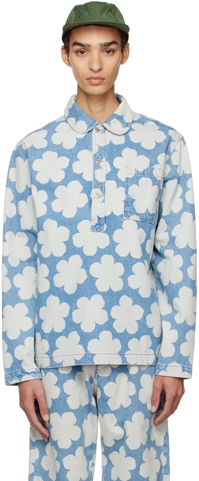 Aquazzura Hana Dots Floral Denim Shirt In Blue
