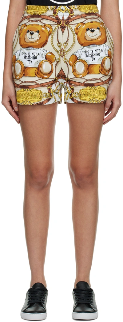 Moschino Teddy Bear Scarf Print Cotton Shorts In Multicolor