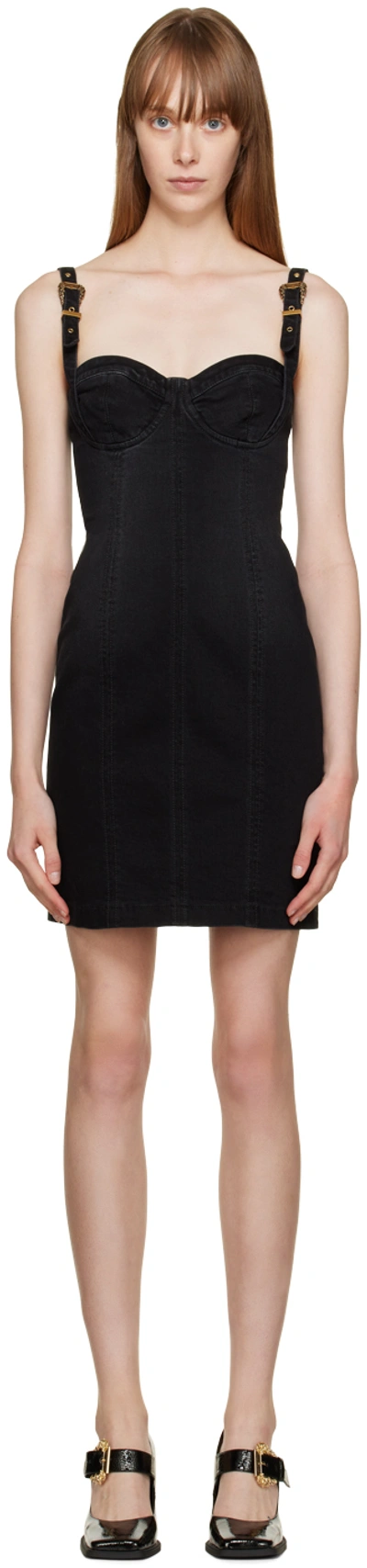 Versace Jeans Couture Black Denim Baroque Buckle Minidress