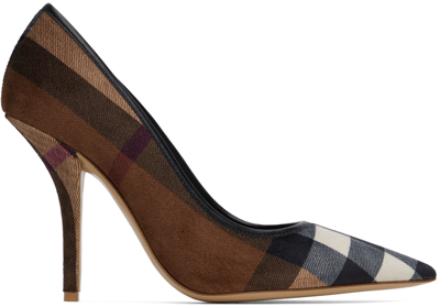 Burberry Brown Exaggerated Check Heels In Birch Brown Check