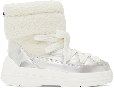 Moncler Insolux Metallic Faux Fur Snow Boots In White