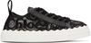 Chloé Lauren Scalloped Logo-detailed Lace And Leather Sneakers In 001 Black