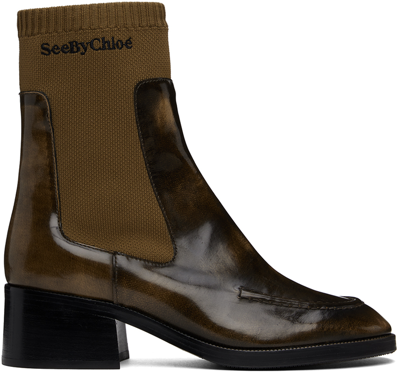 See By Chloé Khaki Wendy Sock Boots In Brown