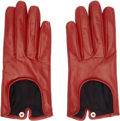 Durazzi Milano Red Leather Gloves In Burgundy