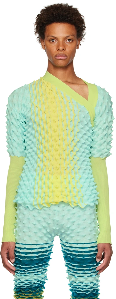 Chet Lo Ssense Exclusive Blue & Green Slope Cardigan In Teal/yellow