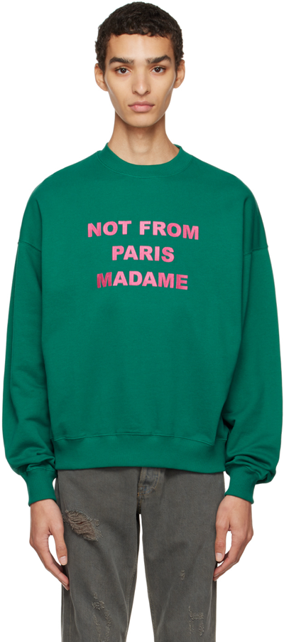 Drôle De Monsieur Embroidered-slogan Cotton Sweatshirt In Green