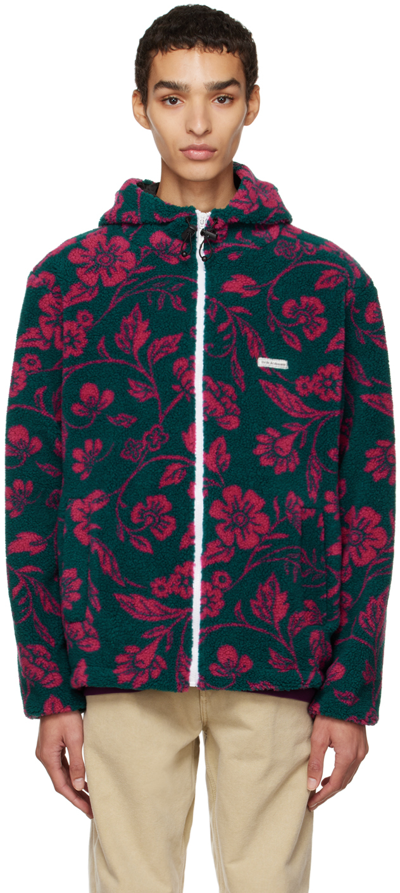 Drôle De Monsieur Floral-print Zip-up Fleece Jacket In Green