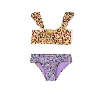 Zimmermann Kids' Yellow Tiggy Tie Floral Print Bikini In Lilac