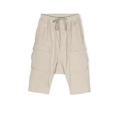 Rick Owens Kids' Pods Cotton Cargo Bermuda Shorts In Pearl