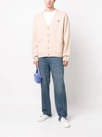 Maison Kitsuné Grey Fox Head Patch Relaxed Cardigan Beige In Neutrals