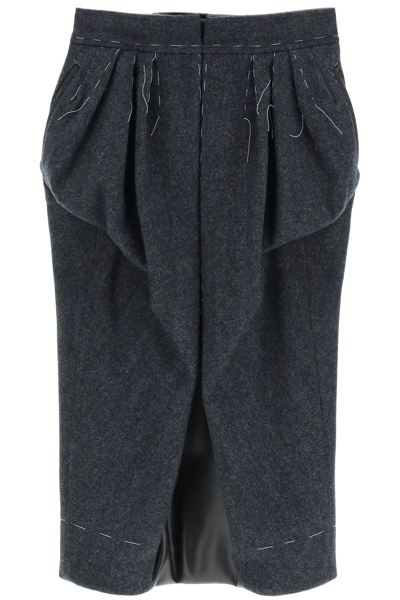 Maison Margiela Wool Decorative-stich Midi-skirt In Grey