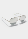 Bottega Veneta Mirrored Metal & Acetate Aviator Sunglasses In Shiny Silver